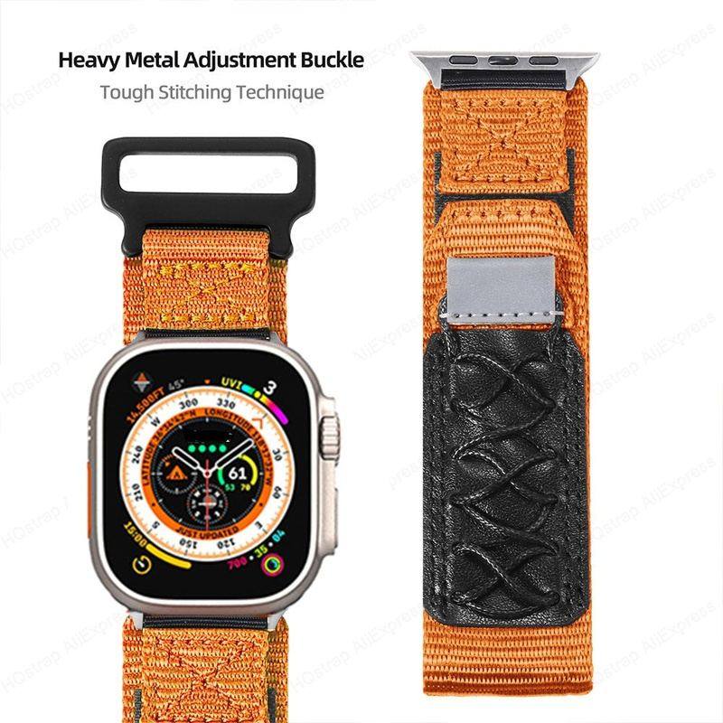 "Outdoor Watch Band" Leather Nylon Strap for Apple Watch