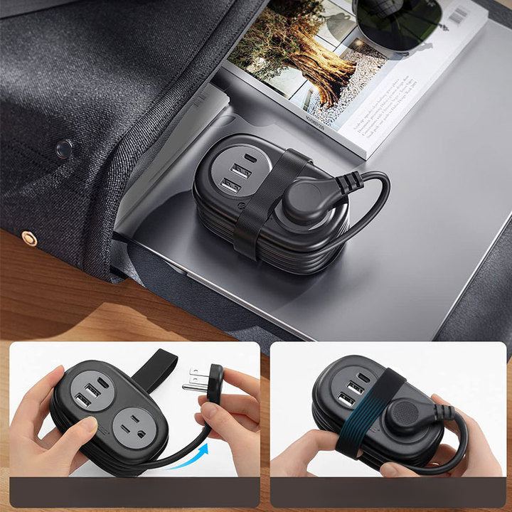 Portable Multi-Outlet Travel Power Strip with USB Charging – US Plug Adapter