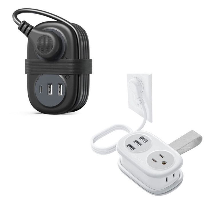 Portable Multi-Outlet Travel Power Strip with USB Charging – US Plug Adapter