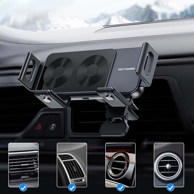 Smart Rotating Fast Wireless Car Charger with Auto-Sensing Mount for Apple & Samsung