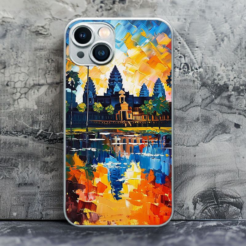 "SunsetLakeReflection" Special Designed Glass Material iPhone Case