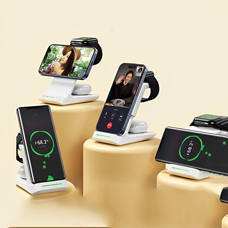 Three-in-One Adjustable Holder And Magnetic Wireless Fast Charger