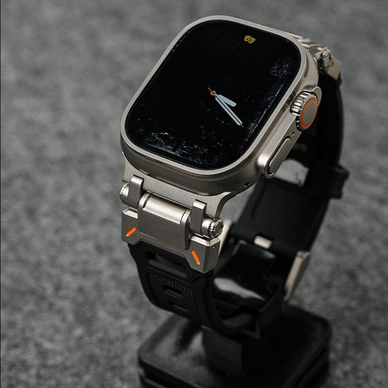 chubbycable Ultimate Luxury TPU Band with Titanium Connector for Apple Watch Silver Gray 44 45 46 49 42mm Series1 2 3