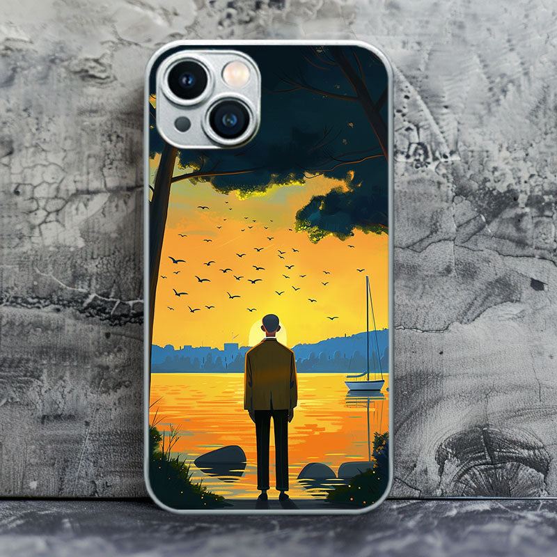 "SunsetLoneWatcher" Special Designed Glass Material iPhone Case