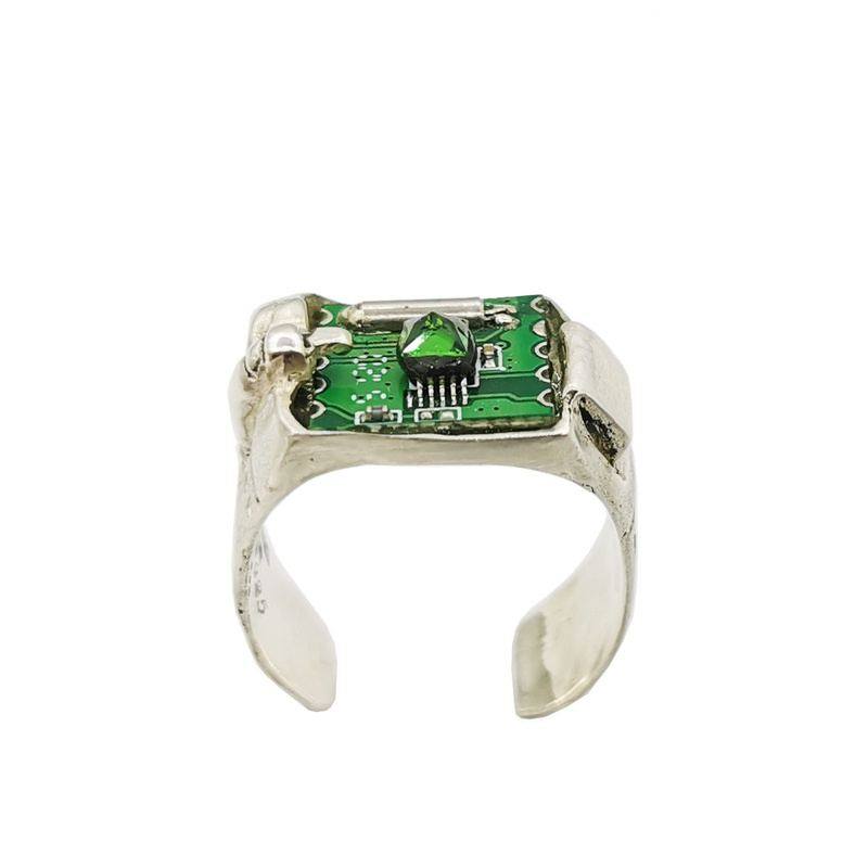 "Cyber Chic"Emerald Mechanical Ring