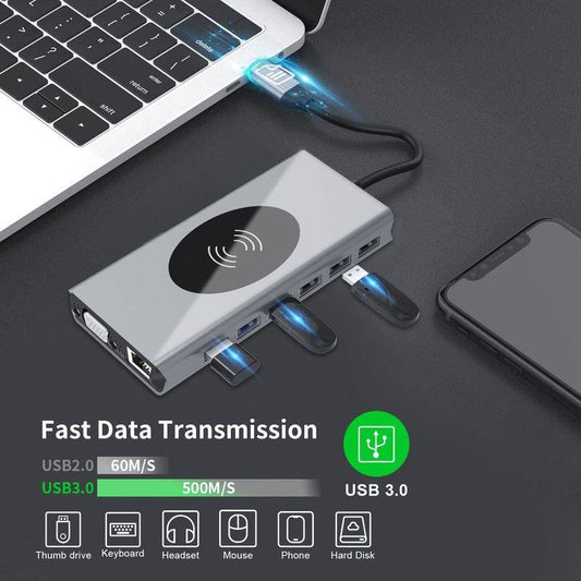 "Cyber" Wireless Charging USB 3.0 HUB Dock